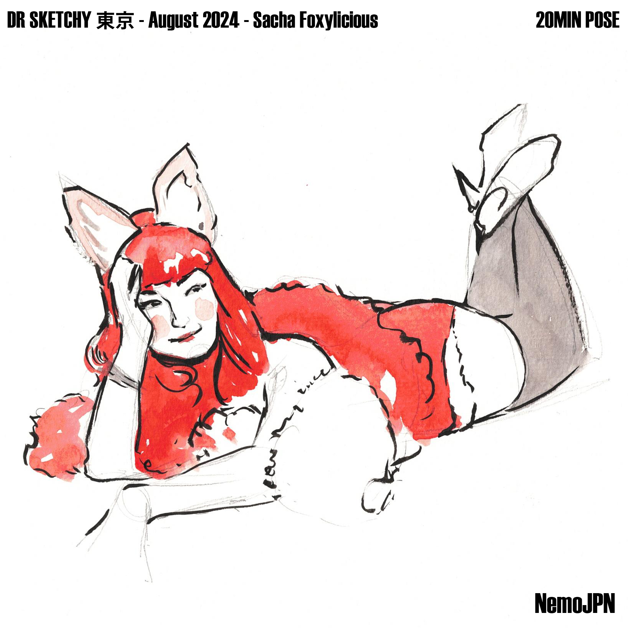 Sacha Foxilicious at Dr Sketchy’s Tokyo | Ink and Watercolour Figure Studies